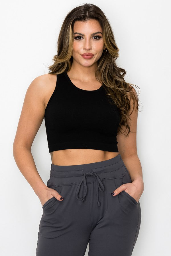 Women's Ribbed High Neck Cropped Tank Top