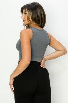 Women's Ribbed High Neck Cropped Tank Top