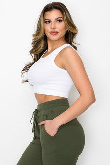 Women's Ribbed High Neck Cropped Tank Top