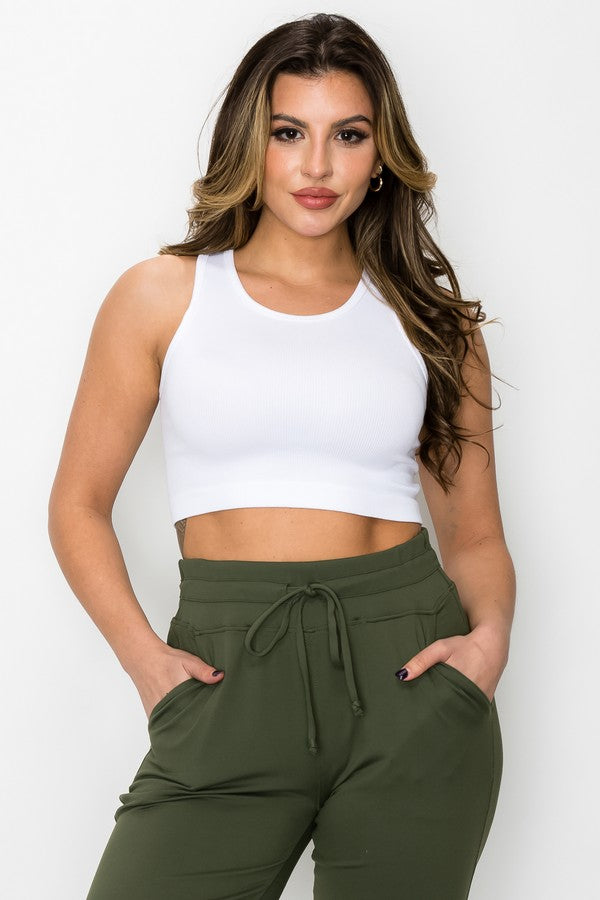 Women's Ribbed High Neck Cropped Tank Top