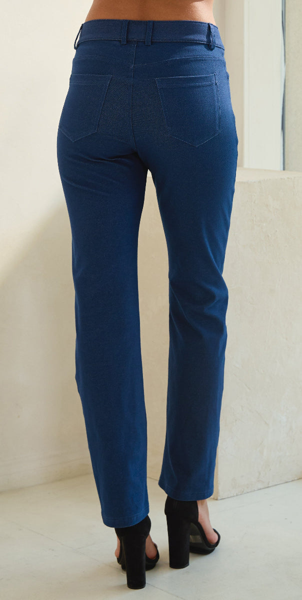 Denim Blue Dress Pant Jeggings with Pockets Pull On Straight Leg Stretch Jean Leggings