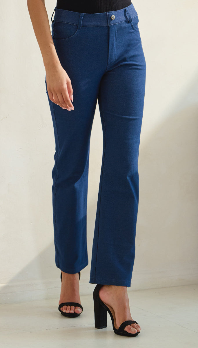 Denim Blue Dress Pant Jeggings with Pockets Pull On Straight Leg Stretch Jean Leggings