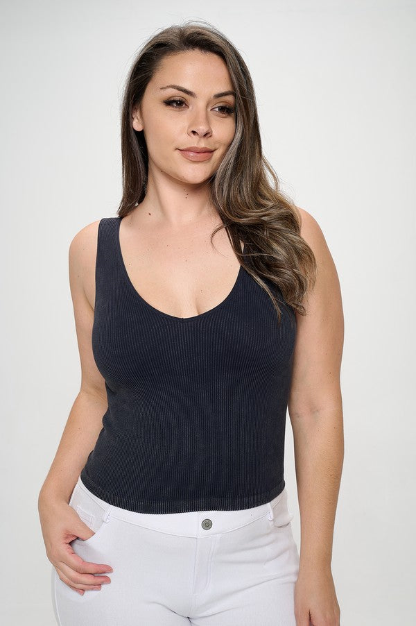 Women's Seamless Reversible Stonewashed Ribbed Tank