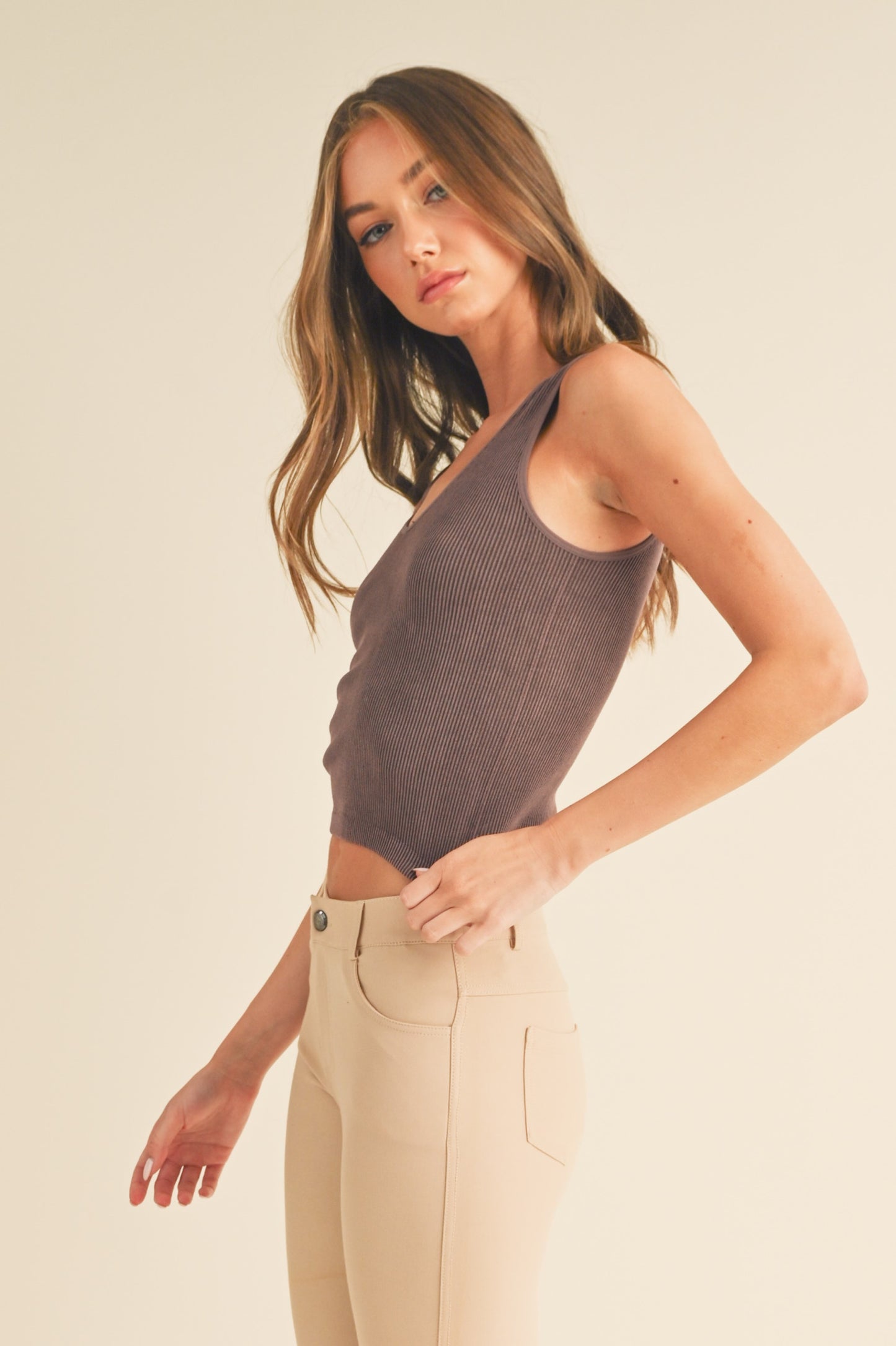 Women's Seamless Reversible Stonewashed Ribbed Tank