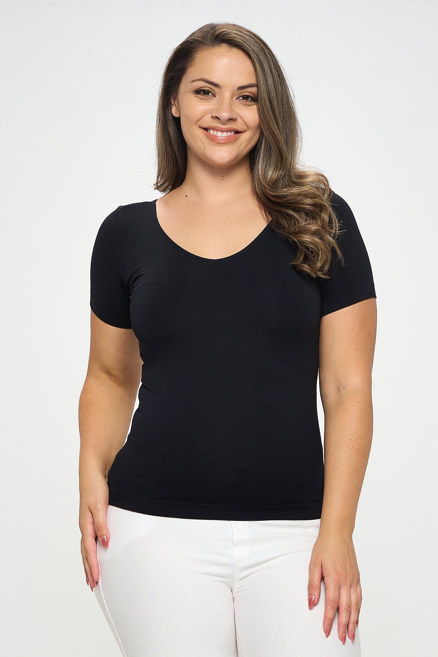 Women's Seamless Reversible V-Neck Short Sleeve Top