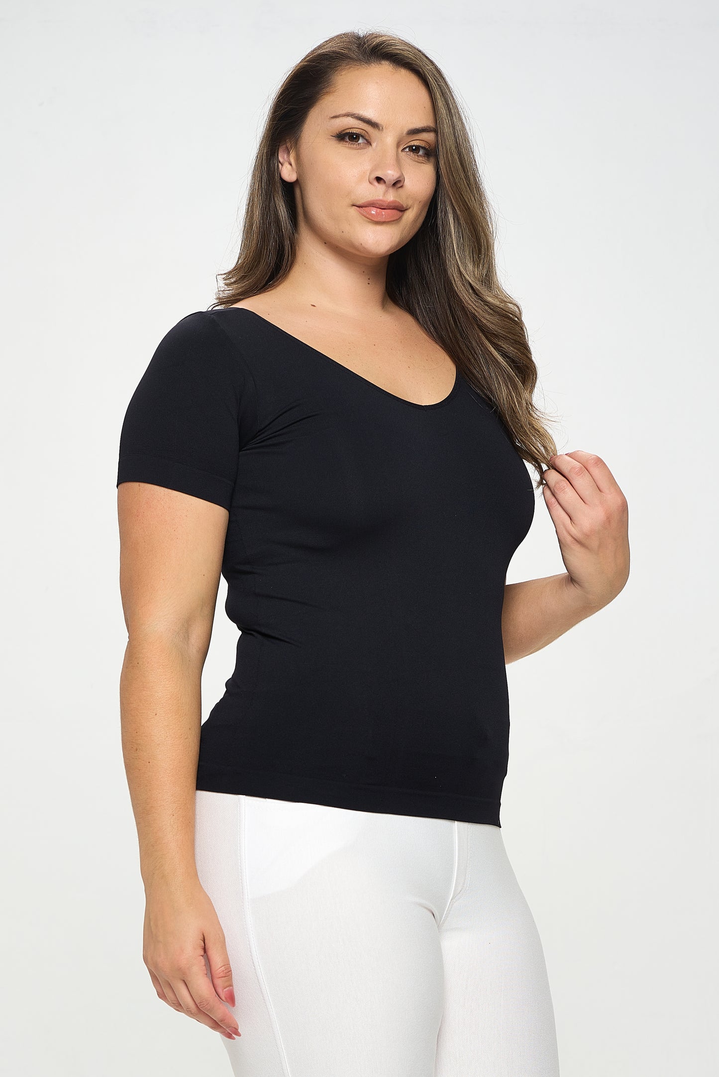 Women's Seamless Reversible V-Neck Short Sleeve Top