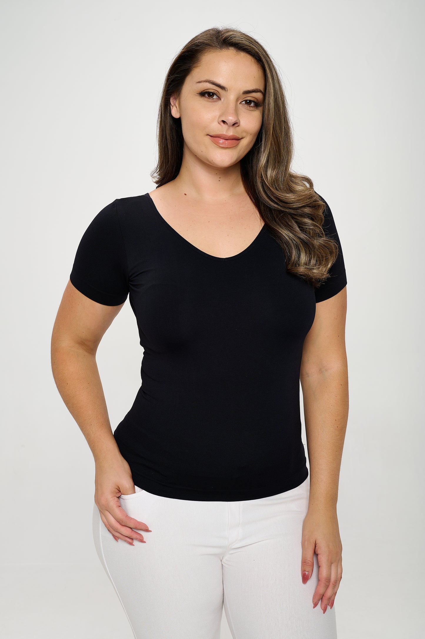 Women's Seamless Reversible V-Neck Short Sleeve Top