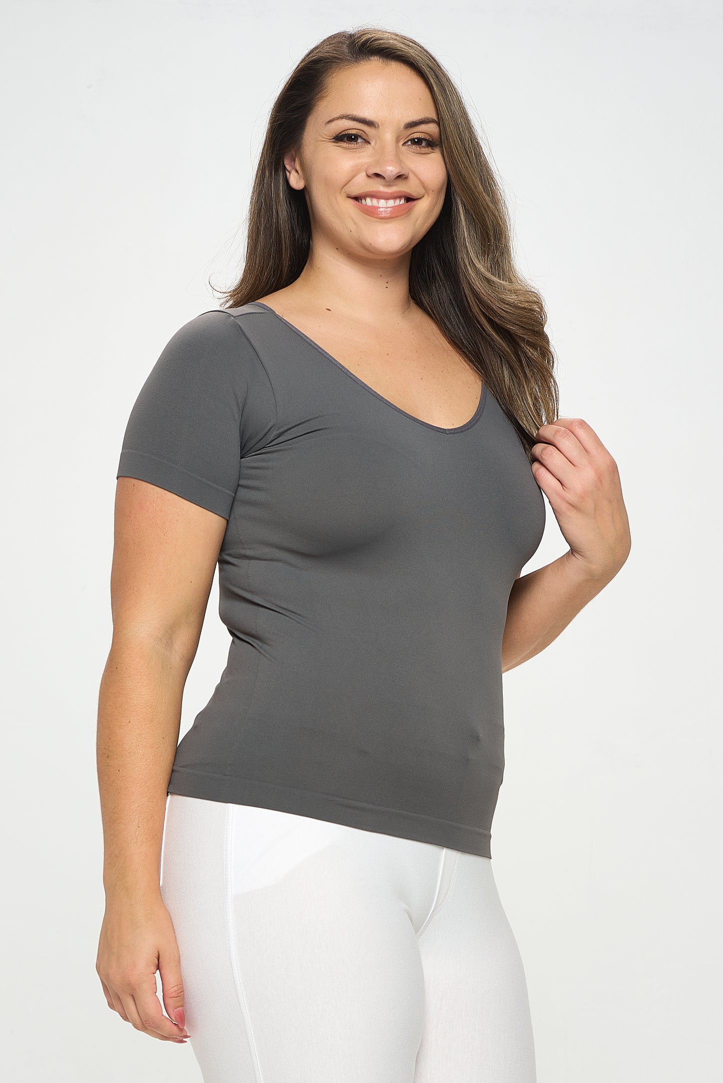 Women's Seamless Reversible V-Neck Short Sleeve Top
