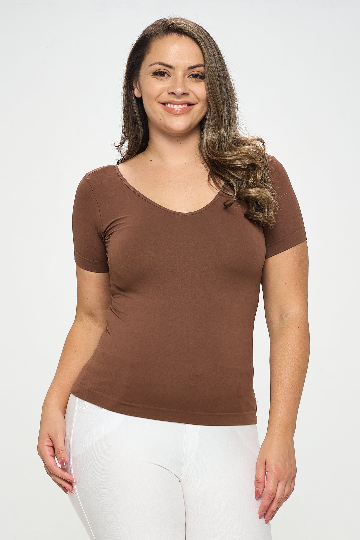 Women's Seamless Reversible V-Neck Short Sleeve Top