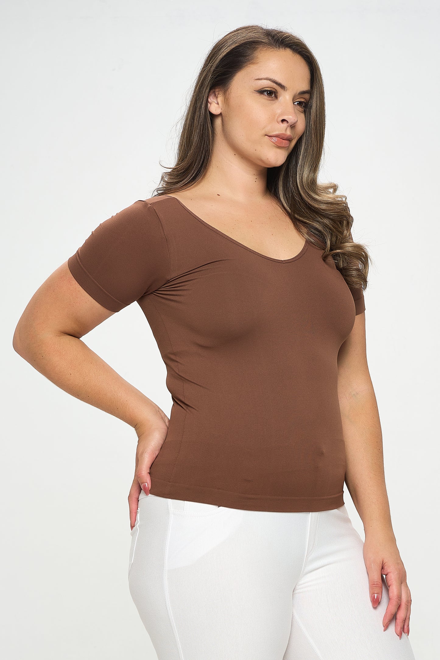 Women's Seamless Reversible V-Neck Short Sleeve Top