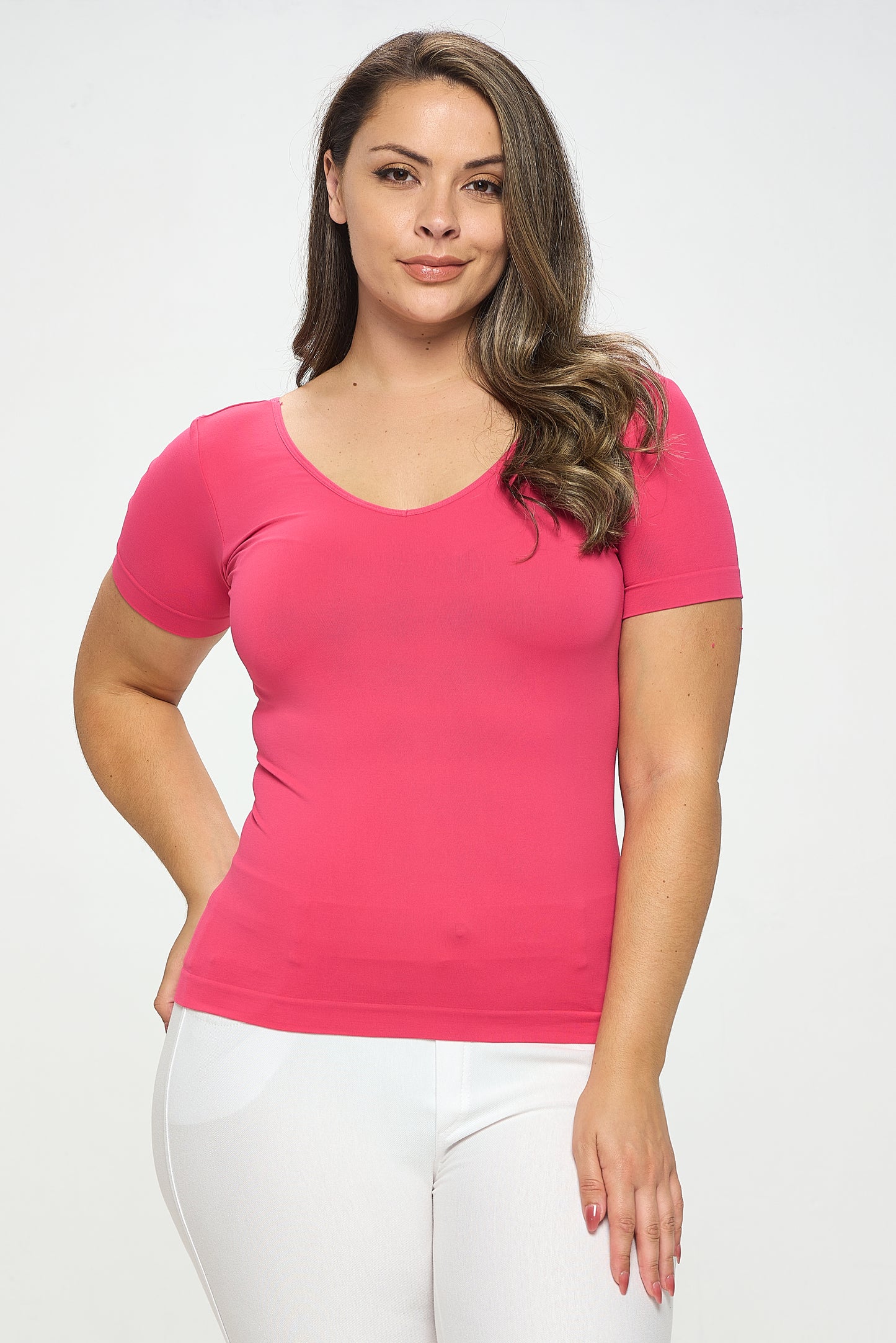 Women's Seamless Reversible V-Neck Short Sleeve Top