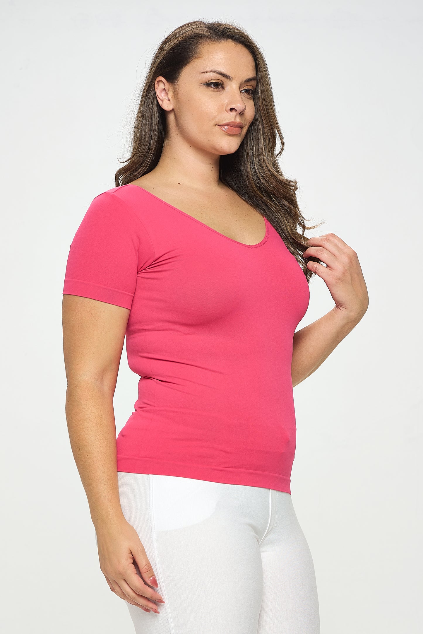 Women's Seamless Reversible V-Neck Short Sleeve Top