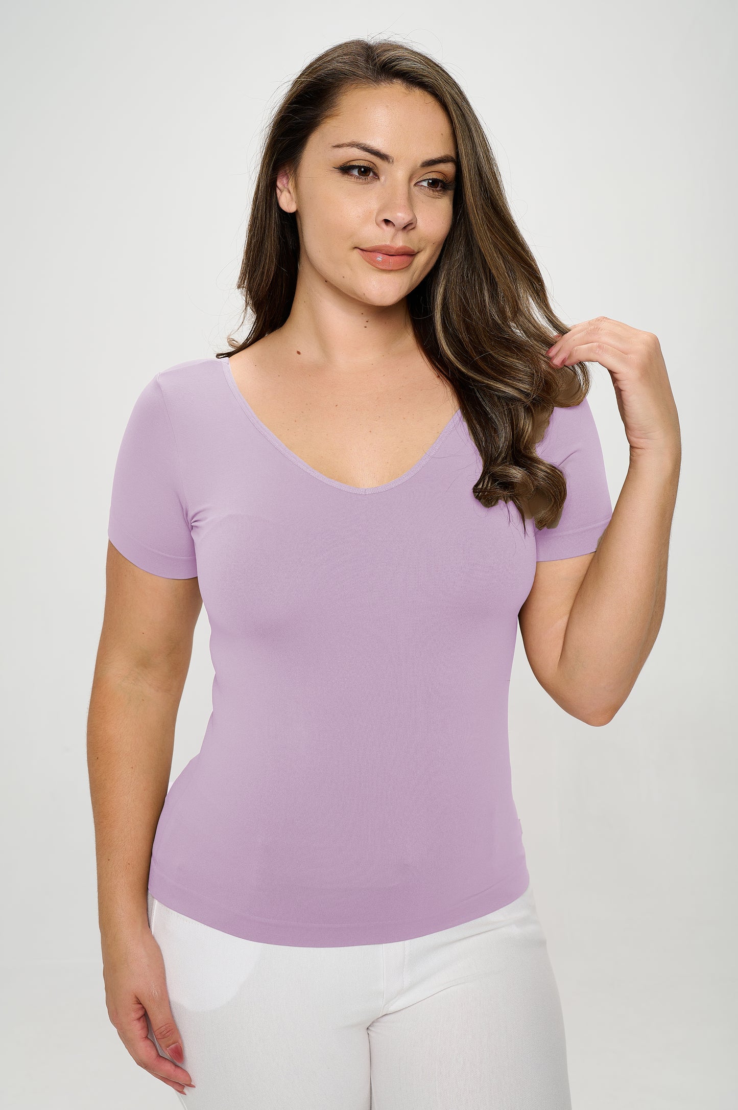 Women's Seamless Reversible V-Neck Short Sleeve Top