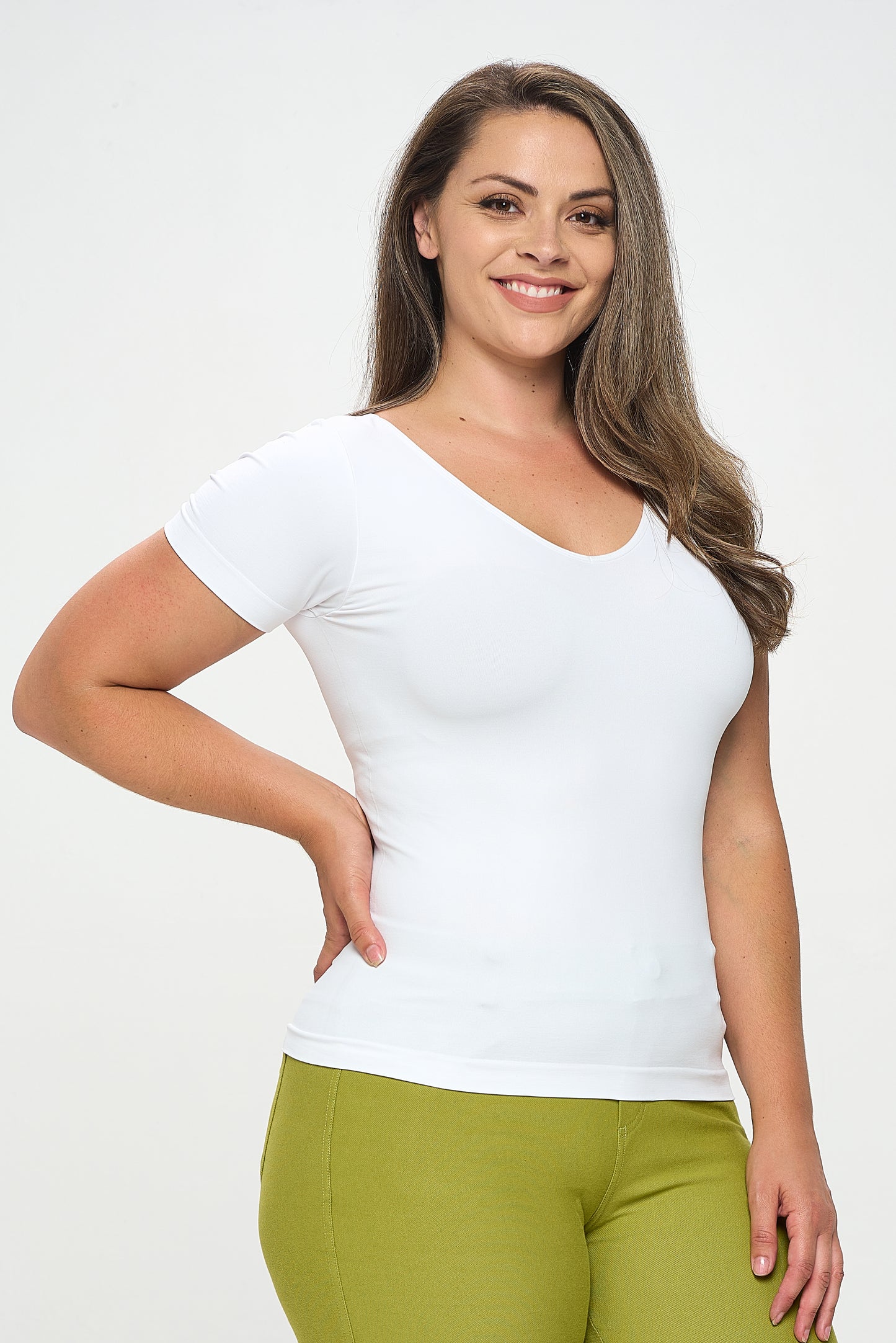 Women's Seamless Reversible V-Neck Short Sleeve Top