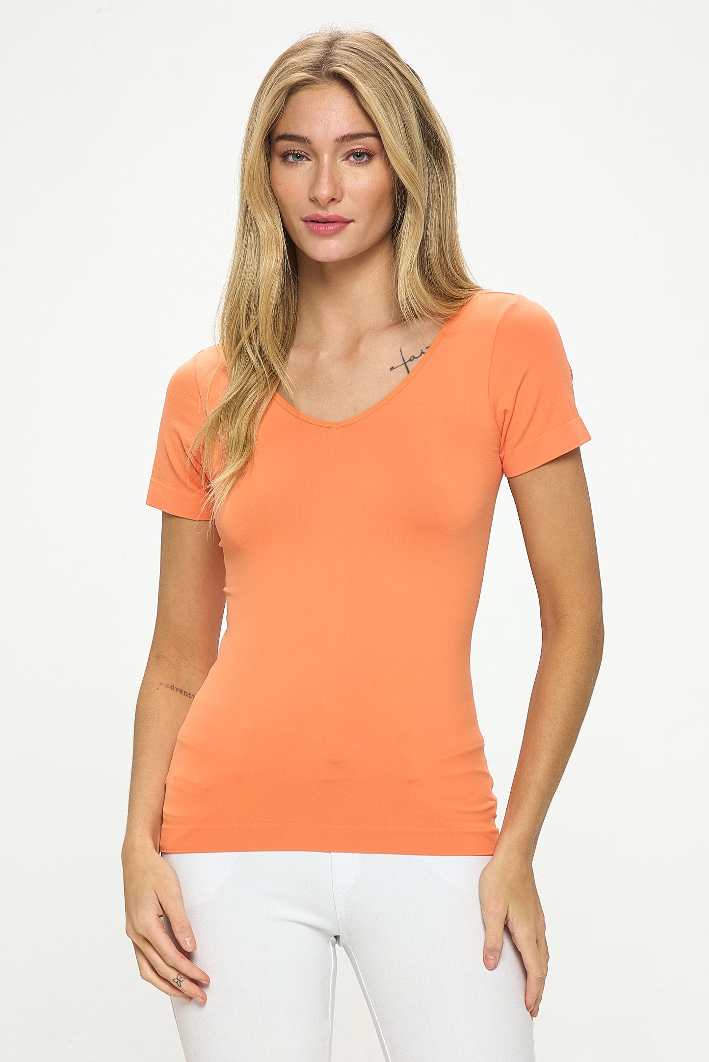 Women's Seamless Reversible V-Neck Short Sleeve Top