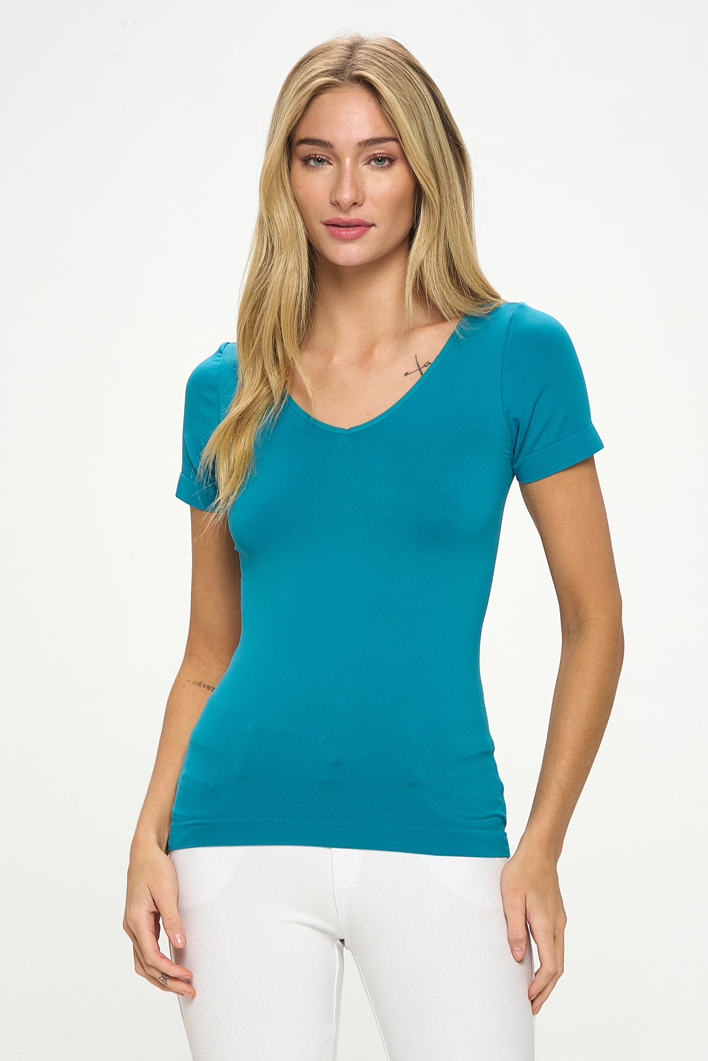 Women's Seamless Reversible V-Neck Short Sleeve Top