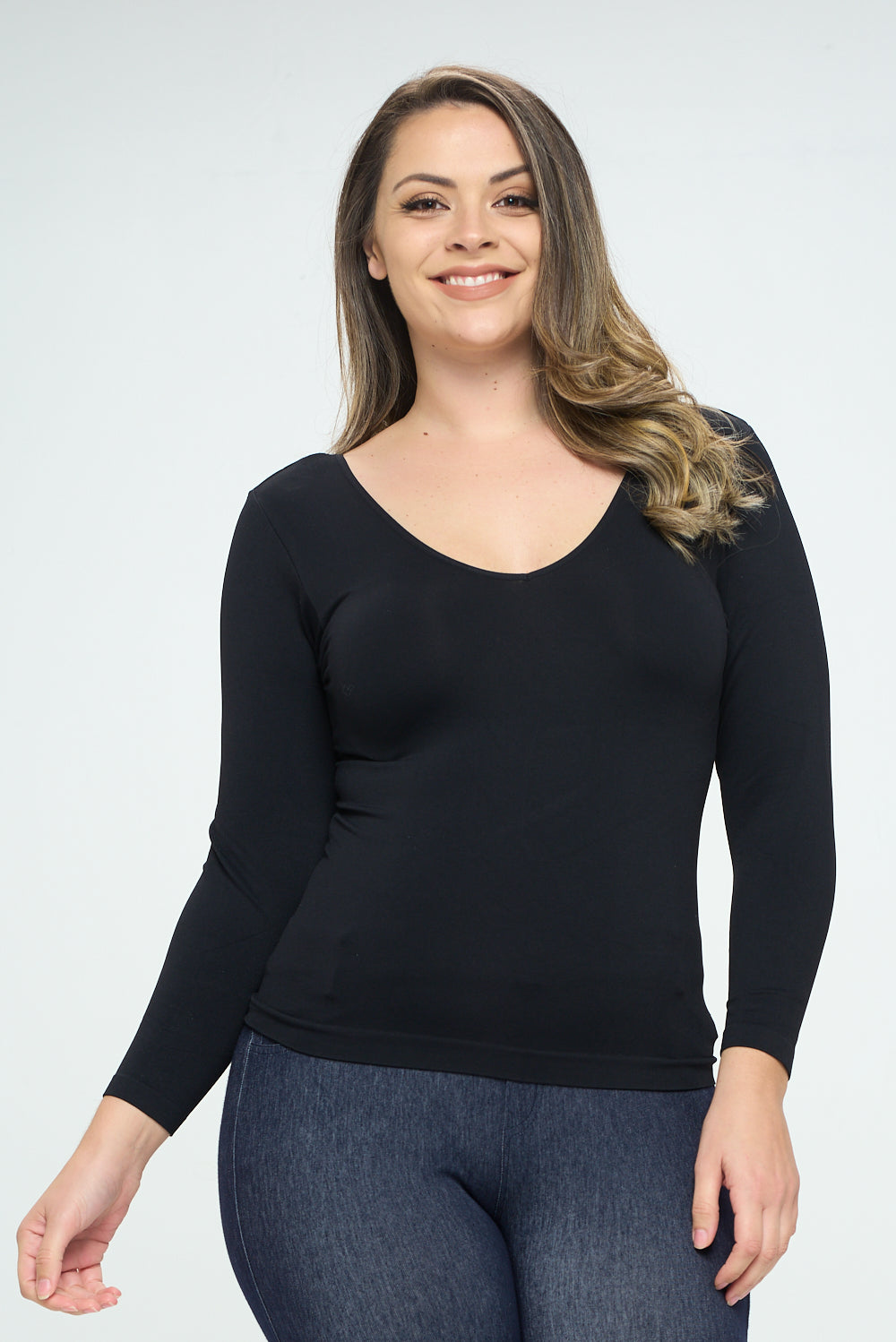Women's Seamless Reversible V-Neck Long Sleeve Top