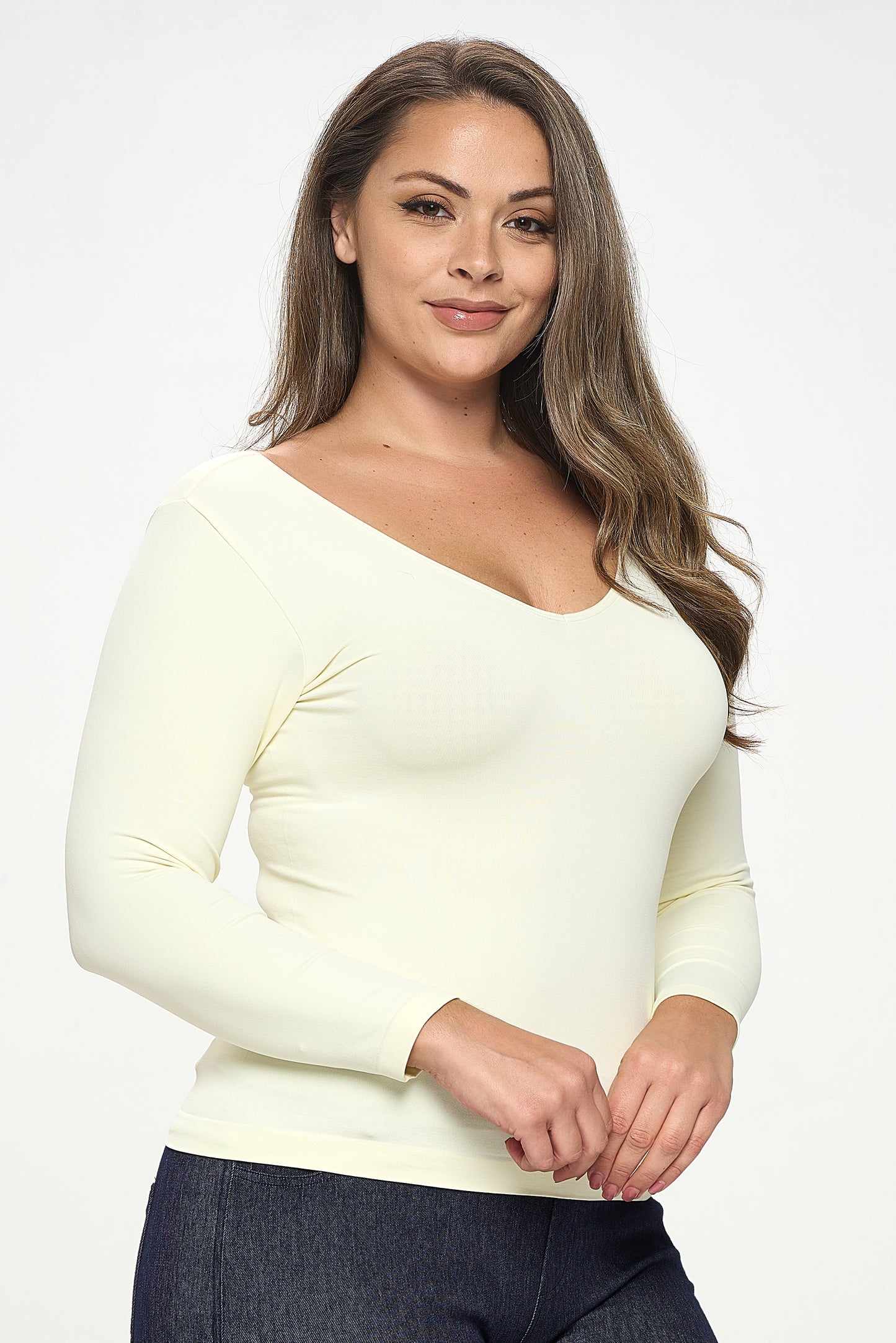 Women's Seamless Reversible V-Neck Long Sleeve Top