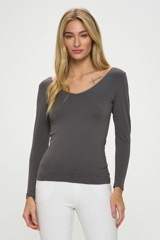 Women's Seamless Reversible V-Neck Long Sleeve Top