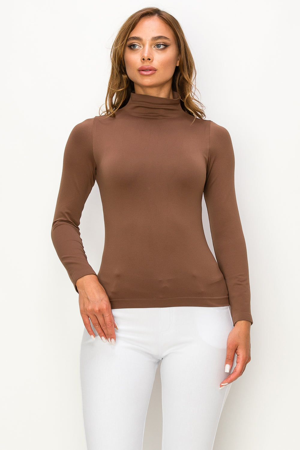 Women's Bare Essential Seamless Mock Neck Long Sleeve Top