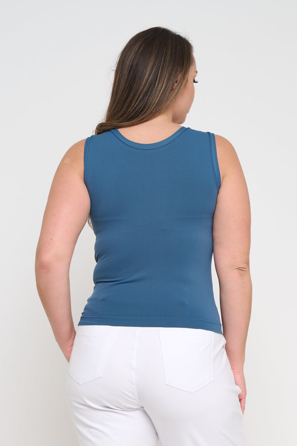 Grey High-Low Reversible Neckline Seamless Tank Top