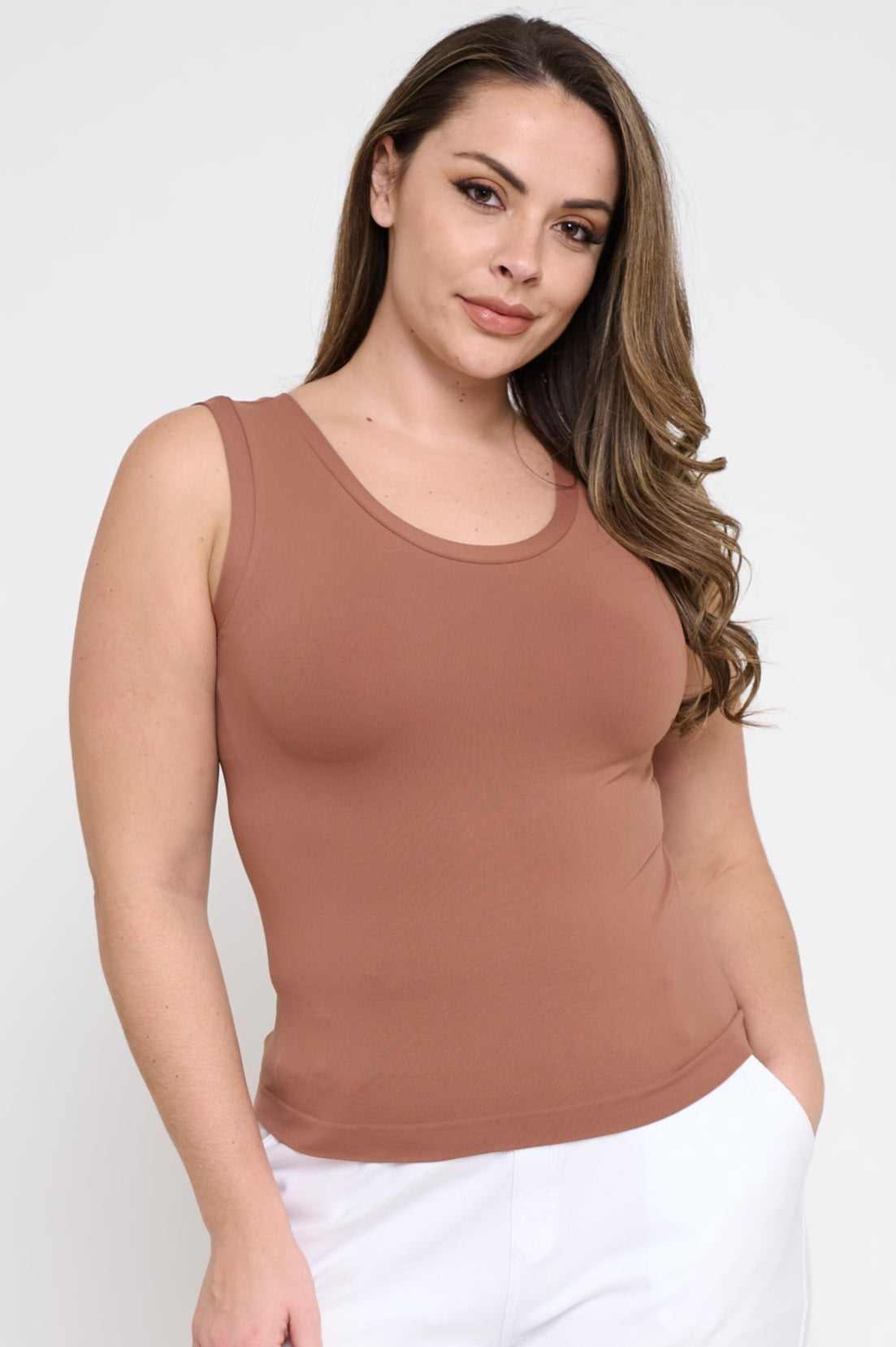 Sky Blue High-Low Reversible Neckline Seamless Tank Top