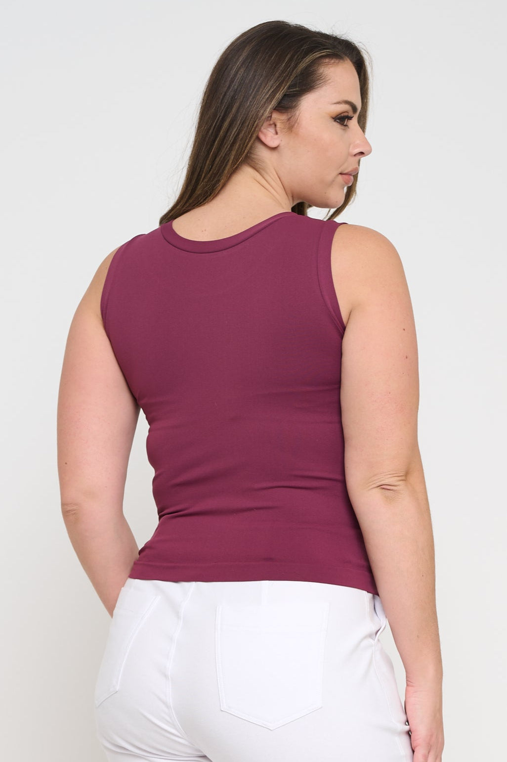 White High-Low Reversible Neckline Seamless Tank Top