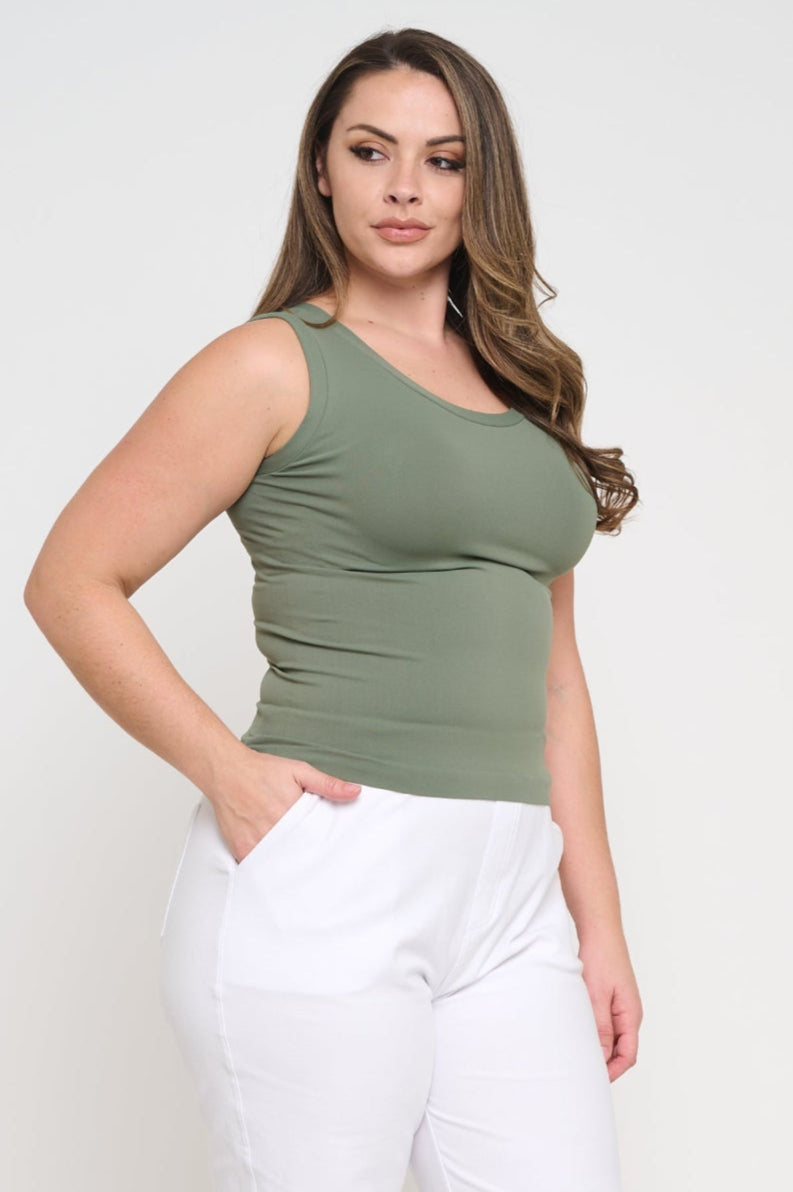 Denim High-Low Reversible Neckline Seamless Tank Top