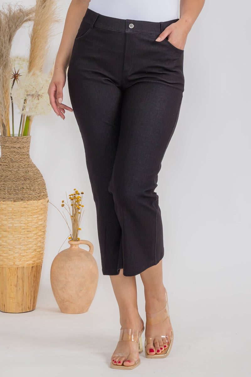 Plus Size Women's Classic Solid Straight Leg Crop Jeggings - Yelete