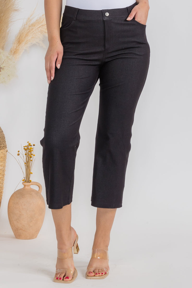 Plus Size Women's Classic Solid Straight Leg Crop Jeggings - Yelete