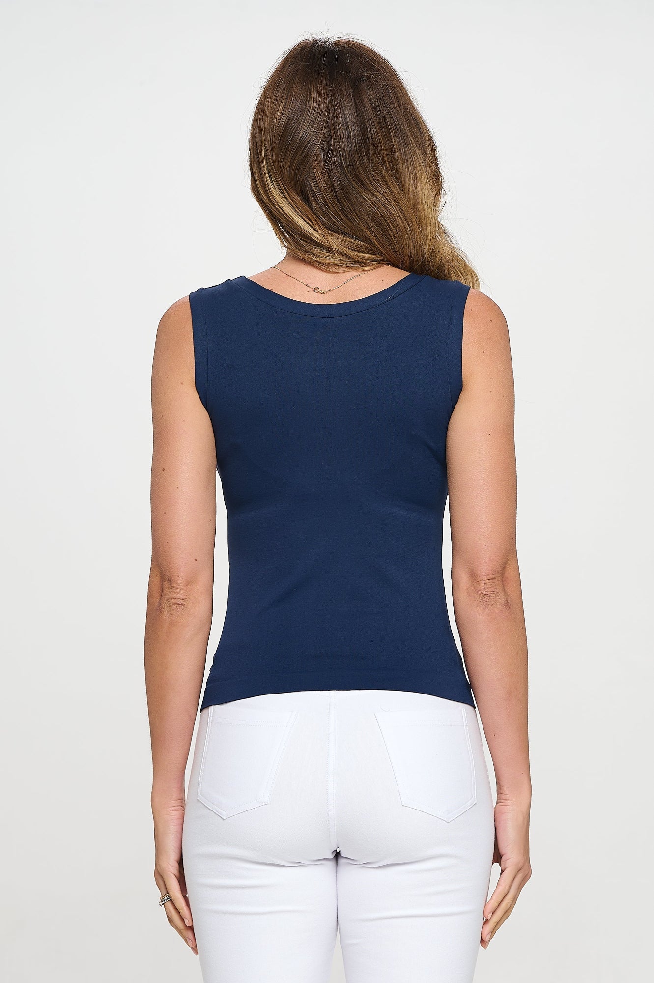 Cream Coffee High-Low Reversible Neckline Seamless Tank Top