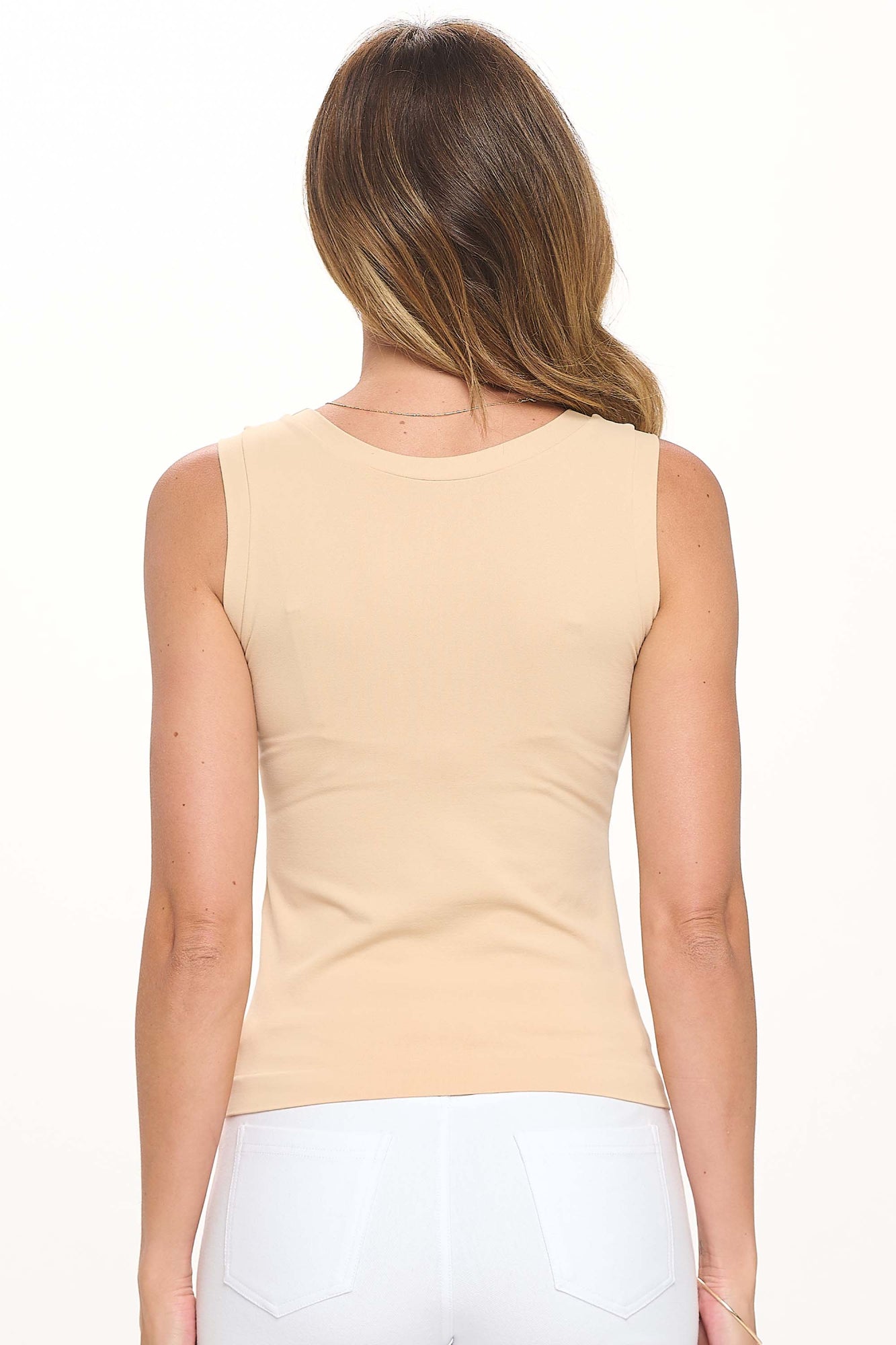 Hot Pink High-Low Reversible Neckline Seamless Tank Top
