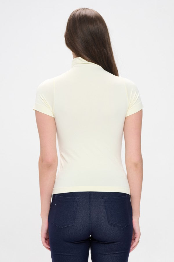 Women's Ivory Short Sleeve Mock Neck Essential Top Shirt, One Size