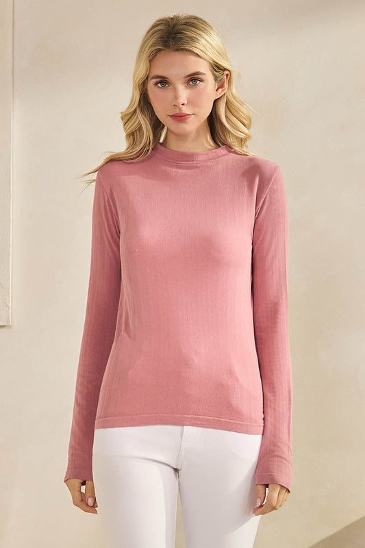 Women's Seamlessly Soft Ribbed Modal Mock Neck Long Sleeve Top