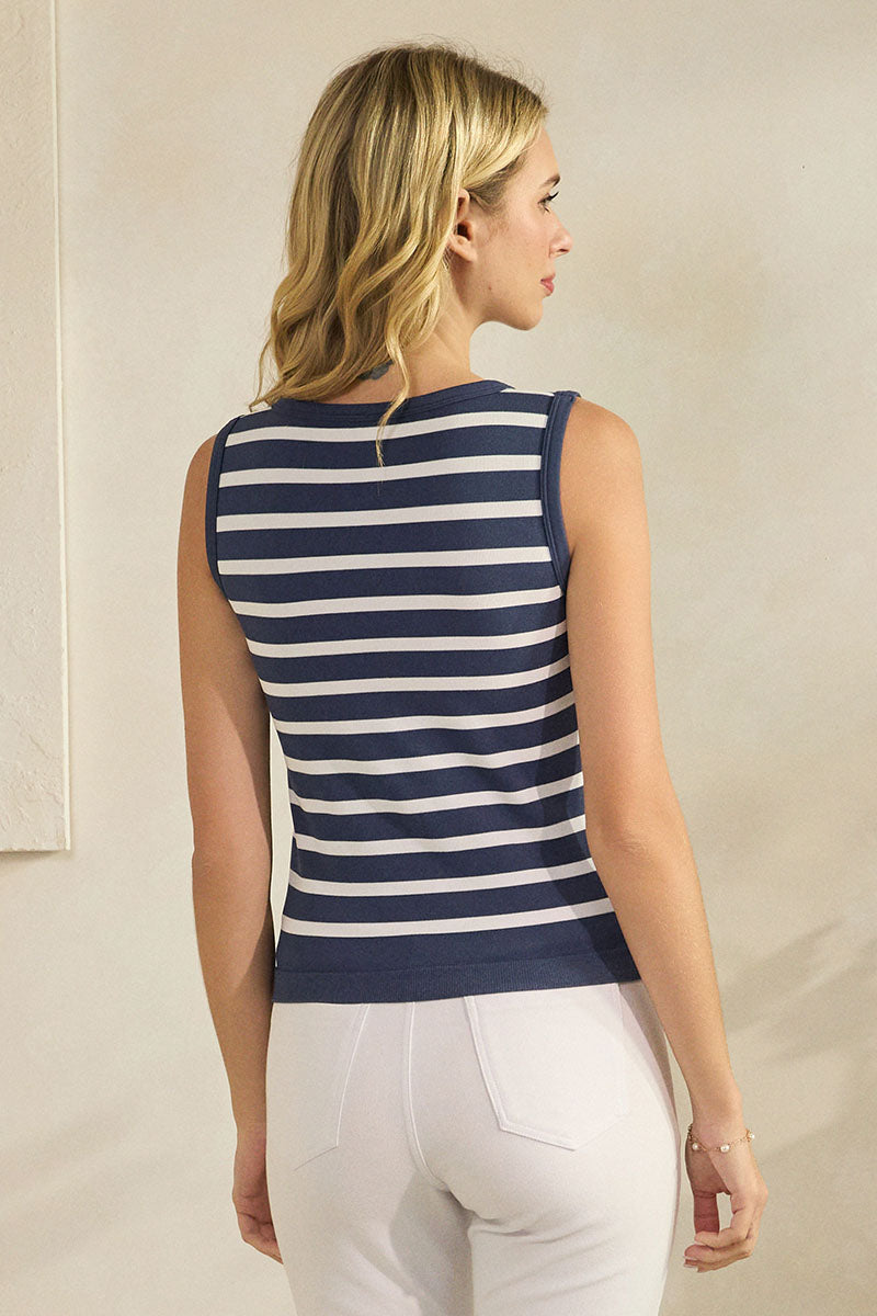 Women's Classic Stripe Seamless Modal V-Neck Cropped Sleeveless Top