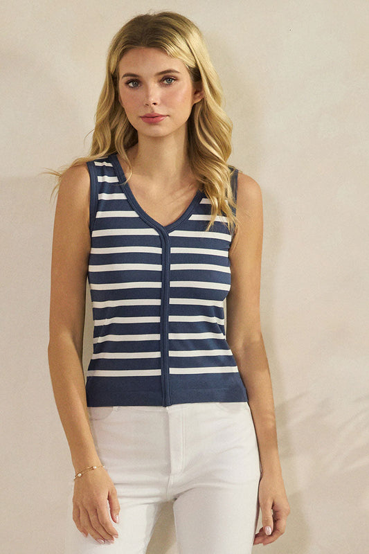 Women's Classic Stripe Seamless Modal V-Neck Cropped Sleeveless Top