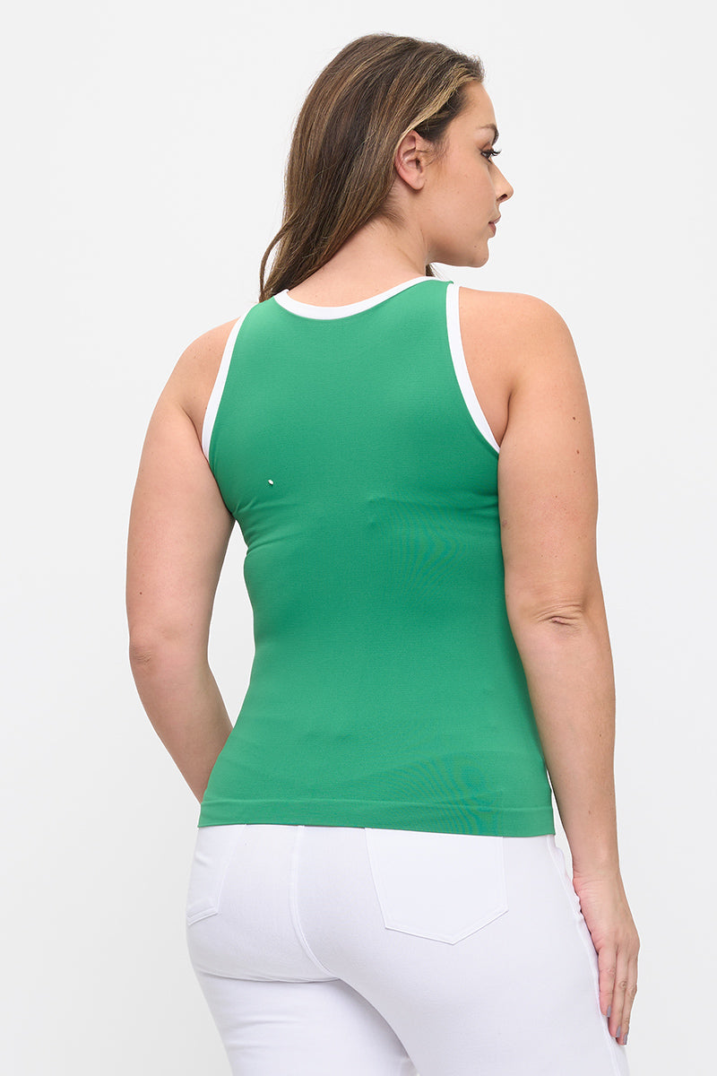Women's Seamless Reversible High Neck Contrast Trim Tank Top