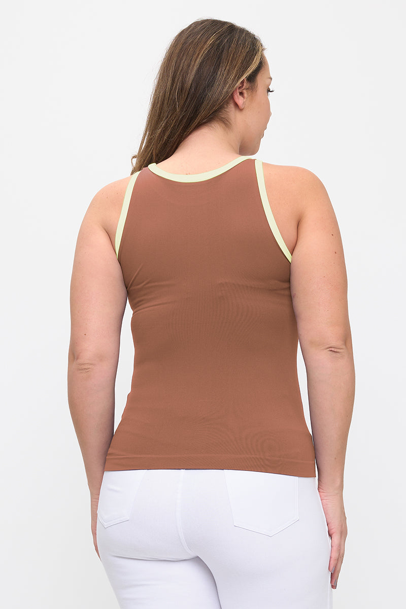 Women's Seamless Reversible High Neck Contrast Trim Tank Top