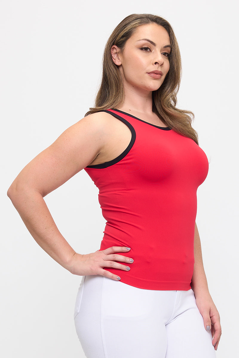 Women's Seamless Reversible High Neck Contrast Trim Tank Top