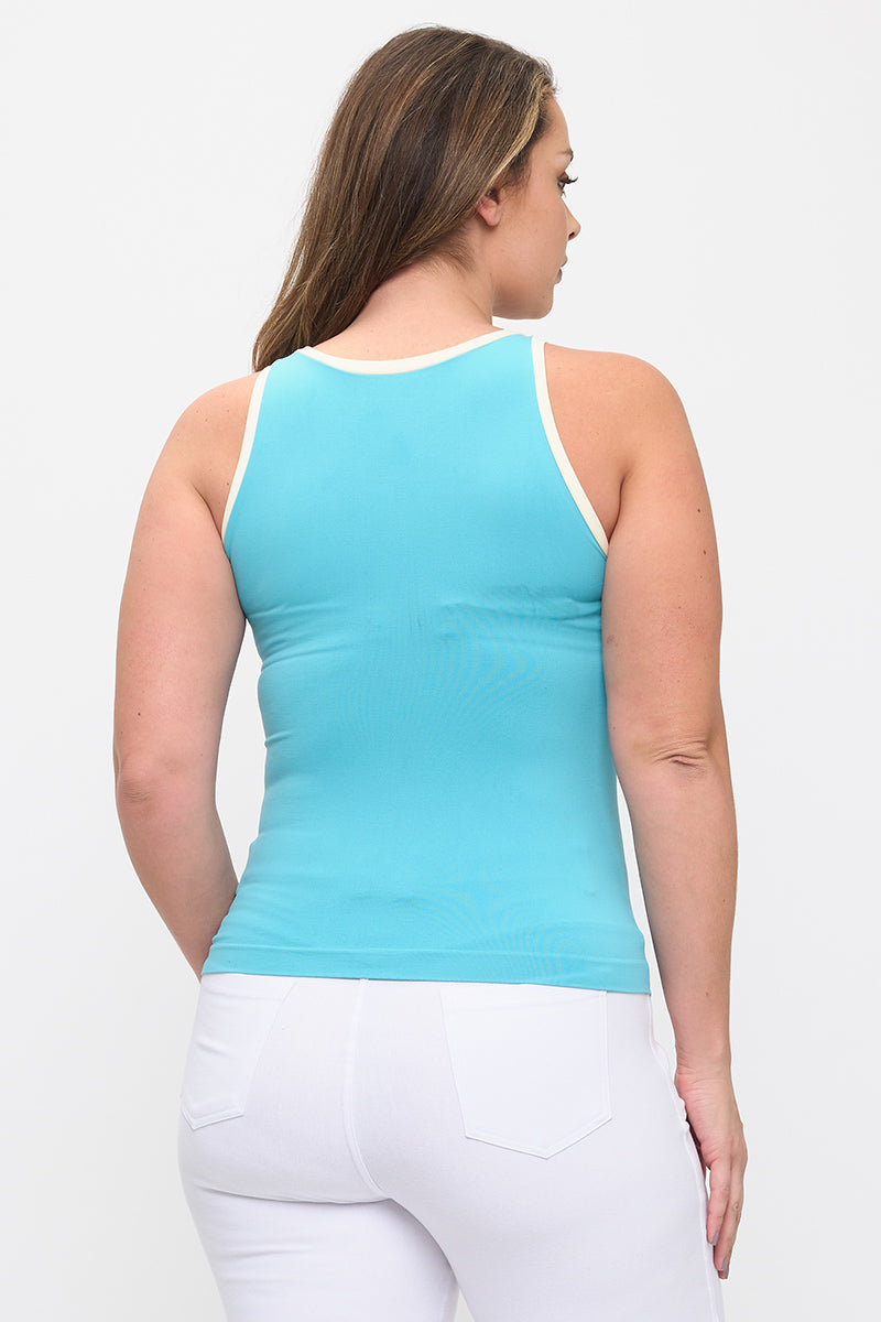 Women's Seamless Reversible High Neck Contrast Trim Tank Top