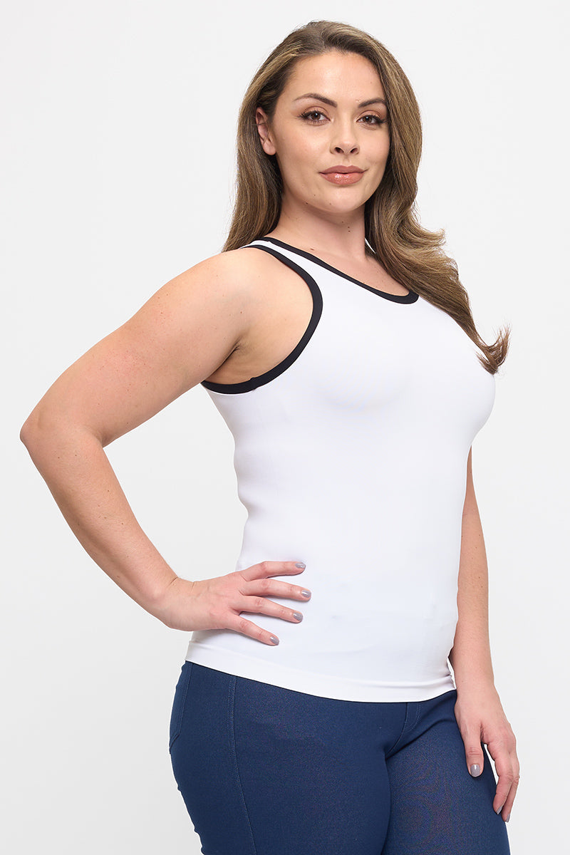 Women's Seamless Reversible High Neck Contrast Trim Tank Top