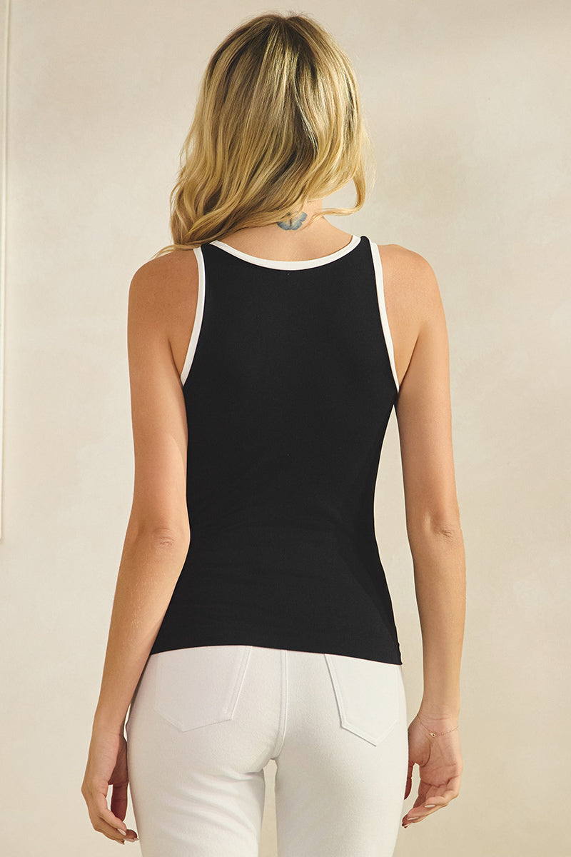 Women's Seamless Reversible High Neck Contrast Trim Tank Top