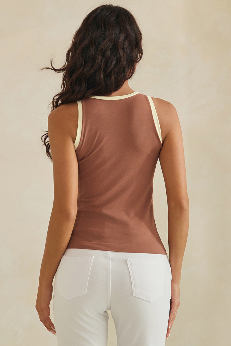 Women's Seamless Reversible High Neck Contrast Trim Tank Top