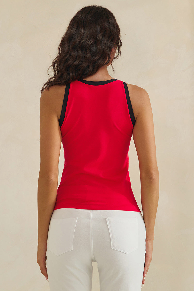 Women's Seamless Reversible High Neck Contrast Trim Tank Top
