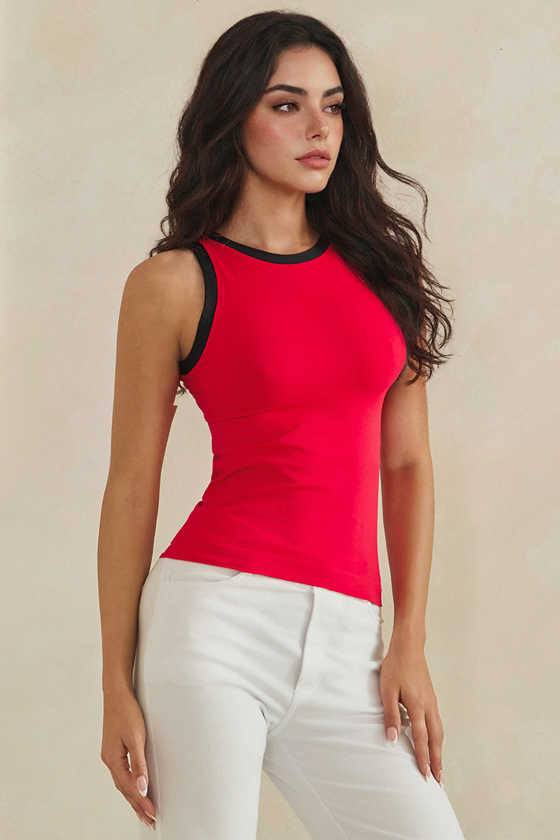 Women's Seamless Reversible High Neck Contrast Trim Tank Top