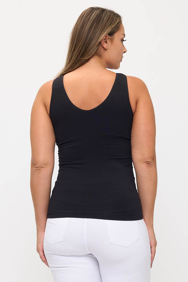 Plus Size Women's Reversible Seamless U/V-Neckline Tank with Built-In Bra - Yelete